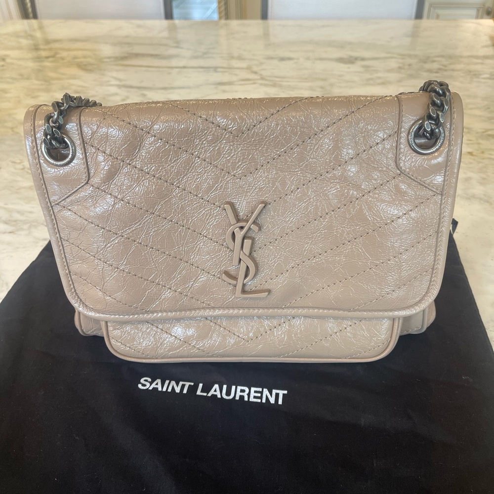 Authentic SAINT LAURENT Medium Niki Shoulder Bag In grayish brown